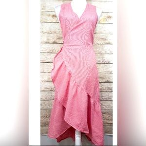 Wrap around short sleeve high low dress